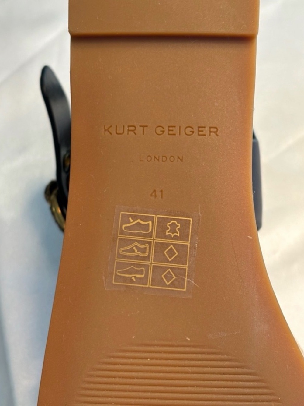 Kurt Geiger Black Leather Cork Platform Sandals with Gold Buckles - Picture 5 of 5